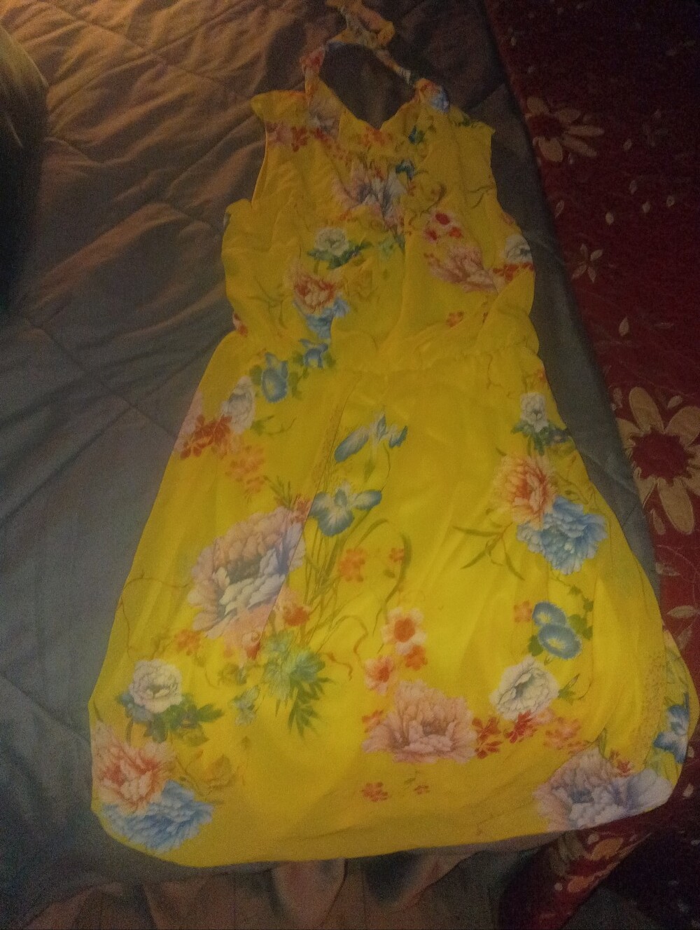 Yellow Floral Halter Neck Women's Dress